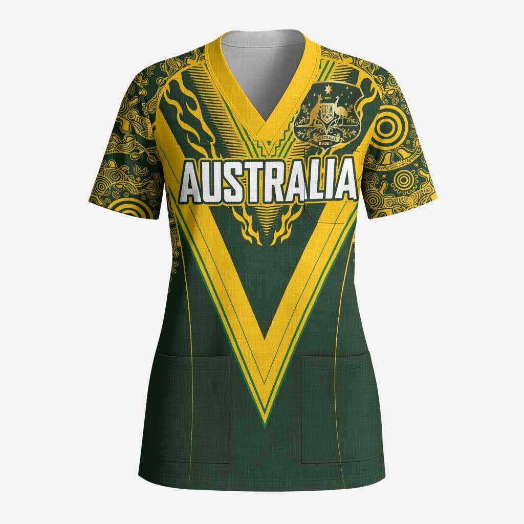 Australia Rugby Custom Scrub Top Aboriginal Art Sporty Style - Polynesian Pride
