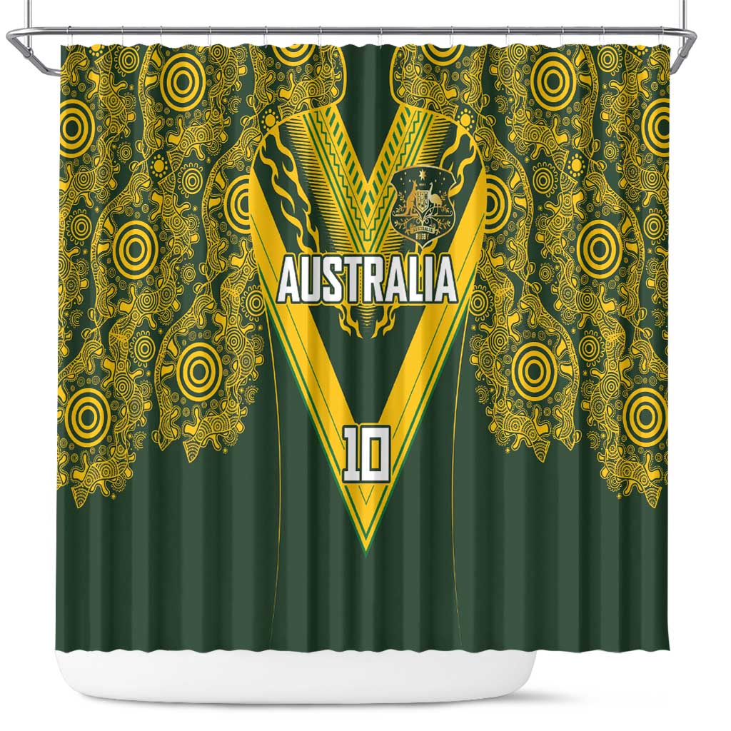 Australia Rugby Custom Shower Curtain Aboriginal Art Sporty Style LT03 Green - Polynesian Pride