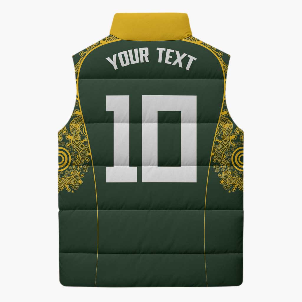 Australia Rugby Custom Sleeveless Puffer Jacket Aboriginal Art Sporty Style - Polynesian Pride