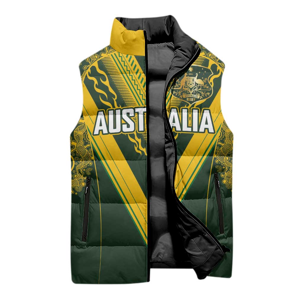 Australia Rugby Custom Sleeveless Puffer Jacket Aboriginal Art Sporty Style - Polynesian Pride