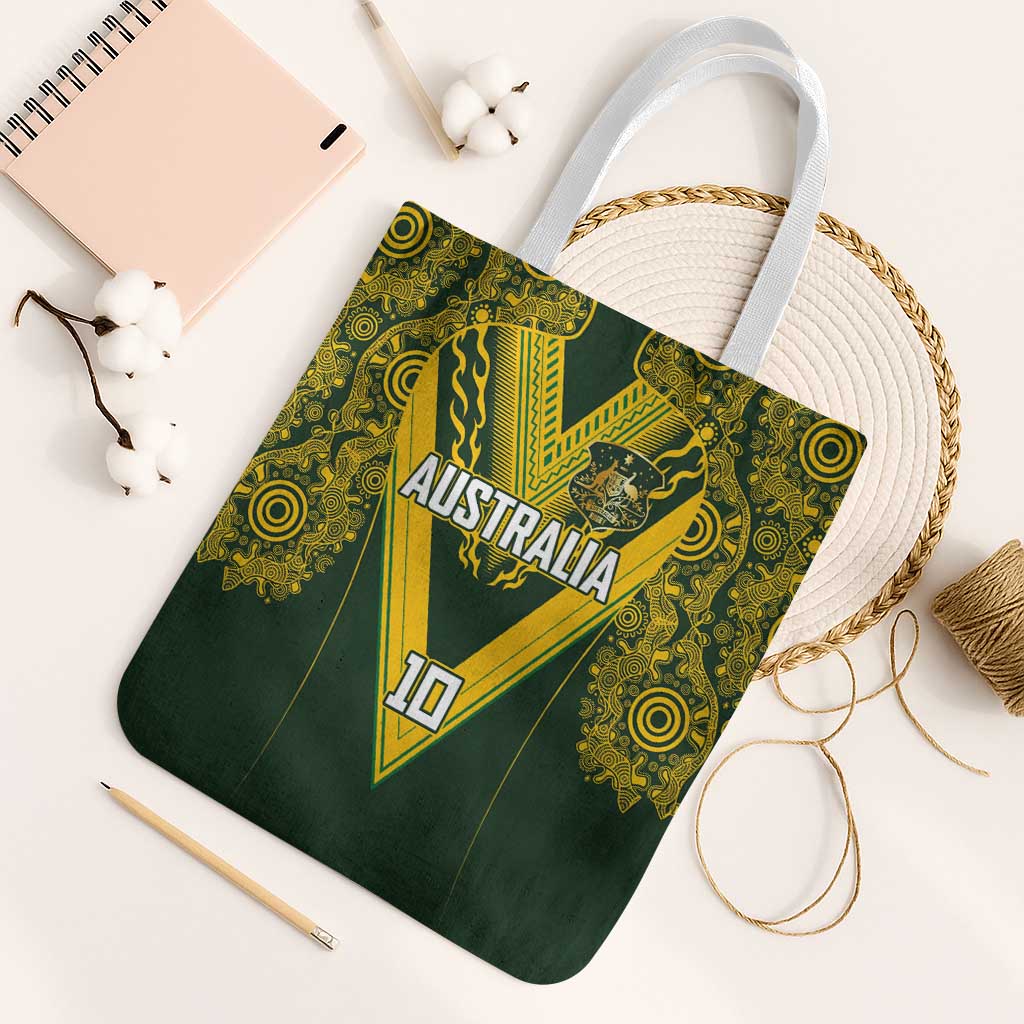 Australia Rugby Custom Tote Bag Aboriginal Art Sporty Style LT03 White Strap One Size Green - Polynesian Pride