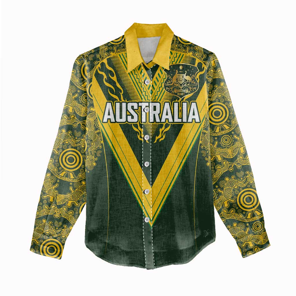 Australia Rugby Custom Women Casual Shirt Aboriginal Art Sporty Style - Polynesian Pride