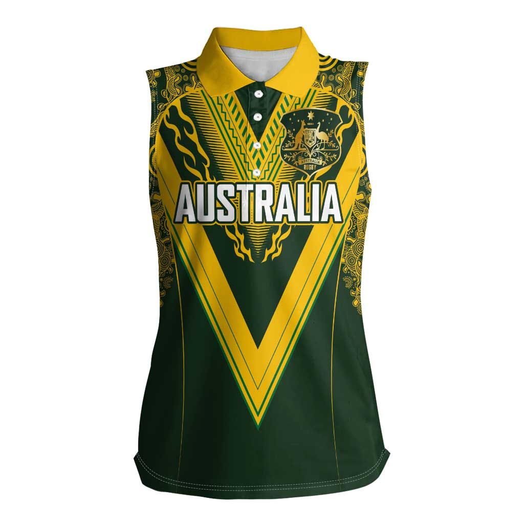 Australia Rugby Custom Women Sleeveless Polo Shirt Aboriginal Art Sporty Style LT03 Female Green - Polynesian Pride