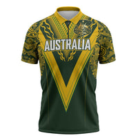 Australia Rugby Custom Zipper Polo Shirt Aboriginal Art Sporty Style - Polynesian Pride