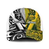 Aotearoa Australia Rugby Baseball Net Cap Maori and Aboriginal Art Sporty Style - Polynesian Pride