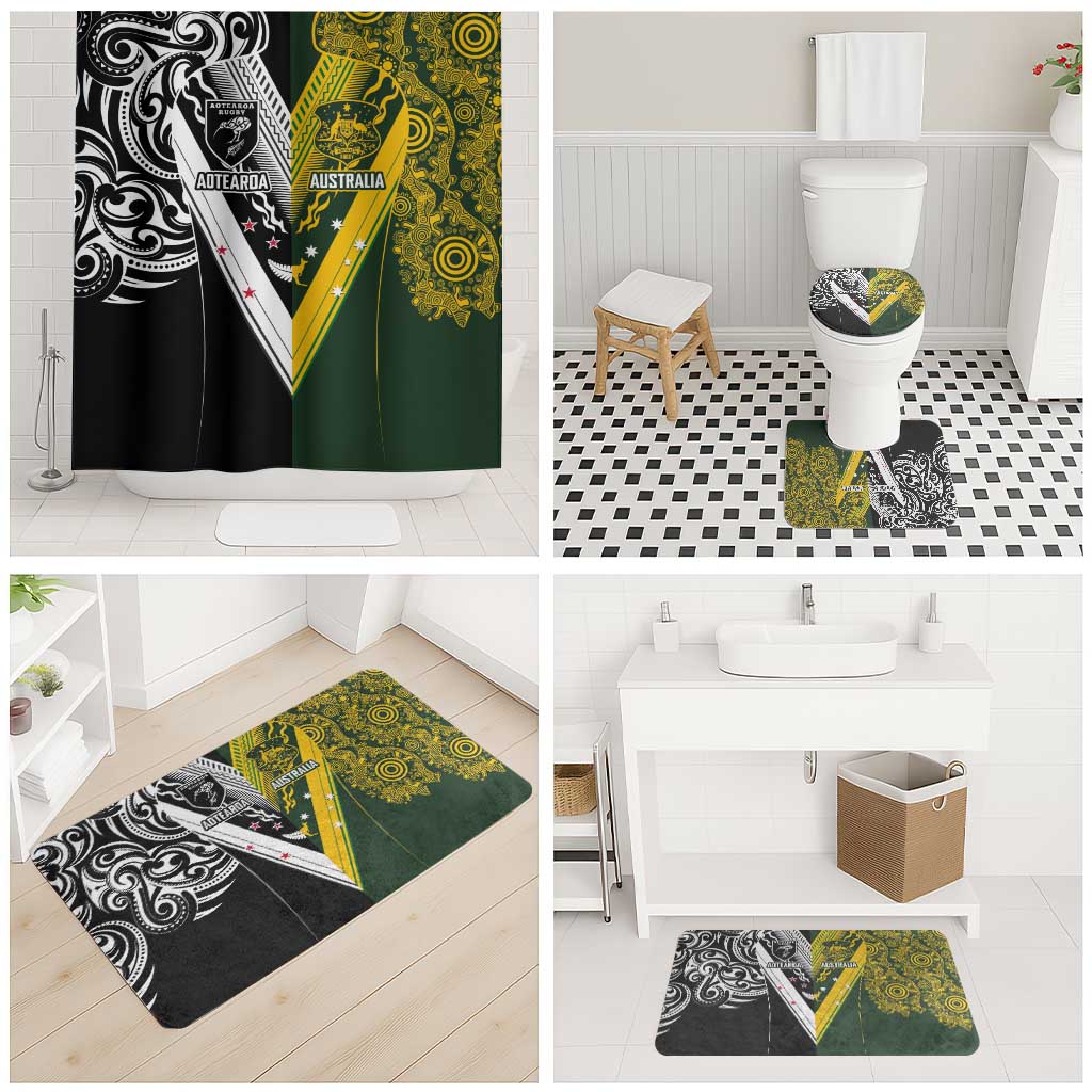 Aotearoa Australia Rugby Bathroom Set Maori and Aboriginal Art Sporty Style - Polynesian Pride