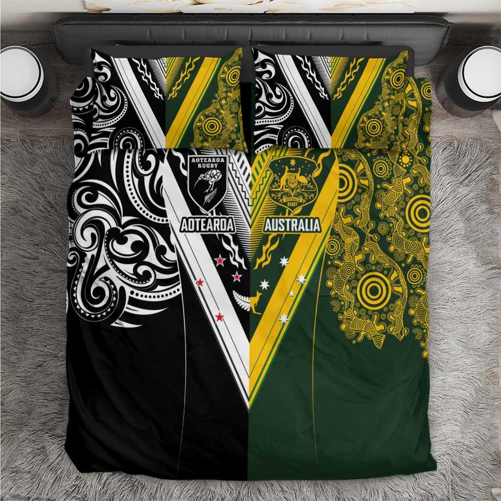 Aotearoa Australia Rugby Bedding Set Maori and Aboriginal Art Sporty Style - Polynesian Pride