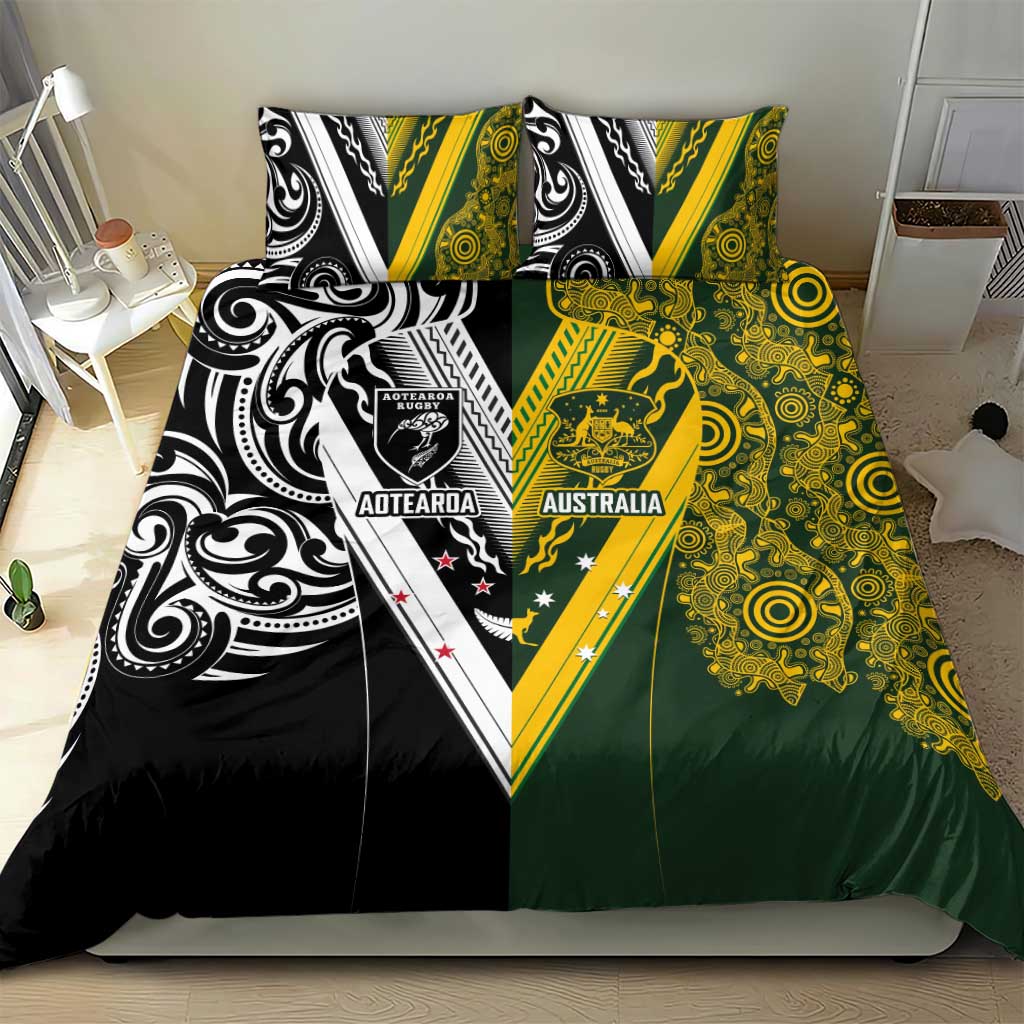Aotearoa Australia Rugby Bedding Set Maori and Aboriginal Art Sporty Style - Polynesian Pride