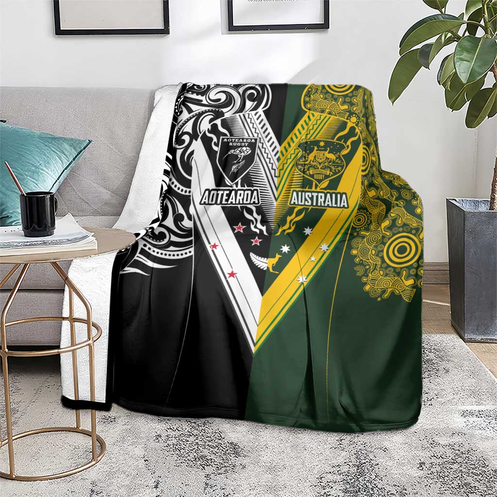 Aotearoa Australia Rugby Blanket Maori and Aboriginal Art Sporty Style - Polynesian Pride