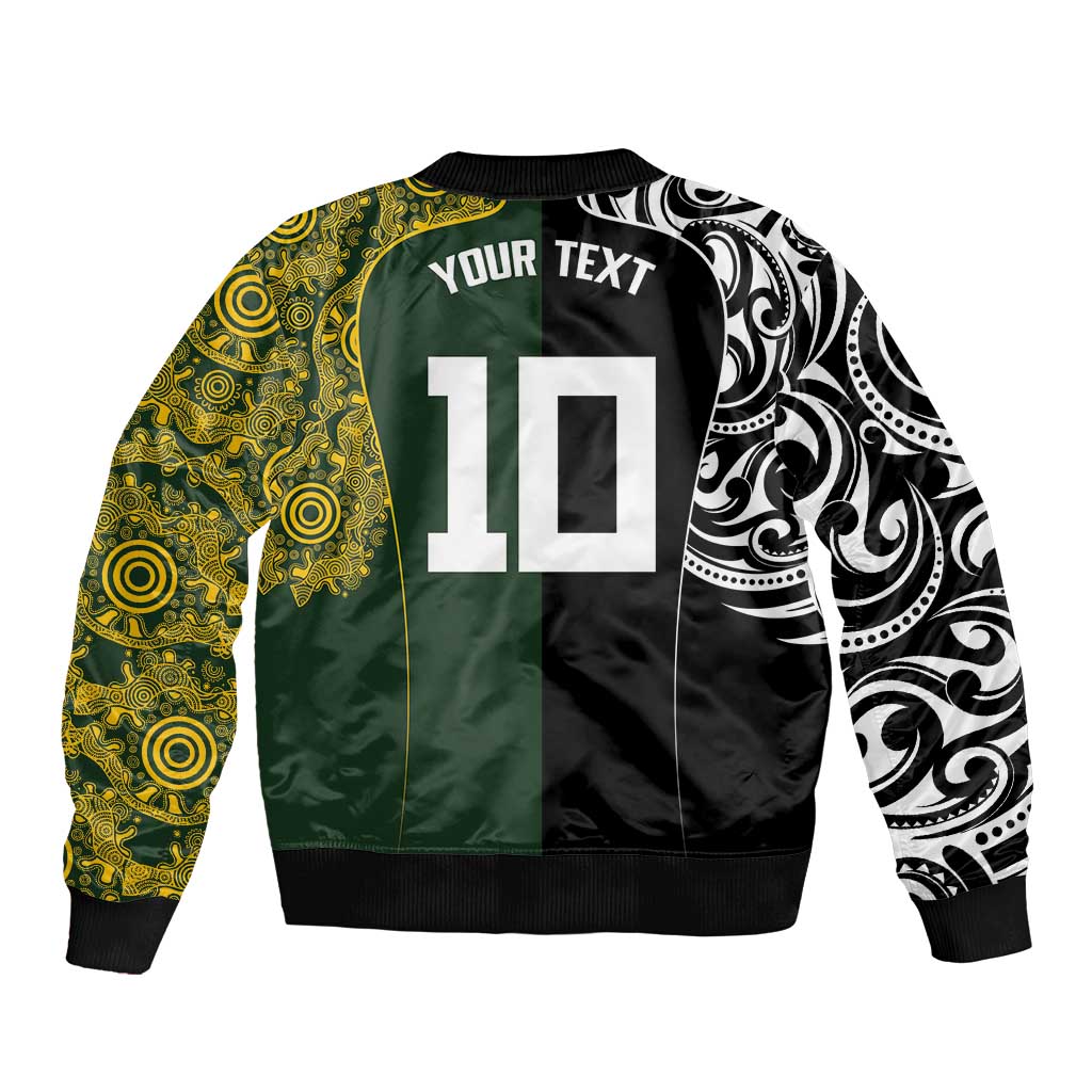 Aotearoa Australia Rugby Custom Bomber Jacket Maori and Aboriginal Art Sporty Style LT03 - Polynesian Pride