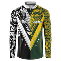 Aotearoa Australia Rugby Custom Button Sweatshirt Maori and Aboriginal Art Sporty Style - Polynesian Pride
