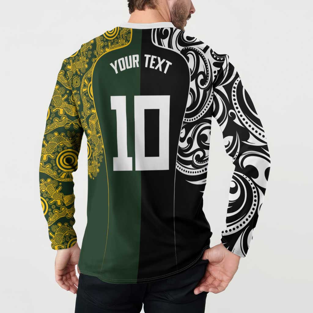 Aotearoa Australia Rugby Custom Button Sweatshirt Maori and Aboriginal Art Sporty Style - Polynesian Pride