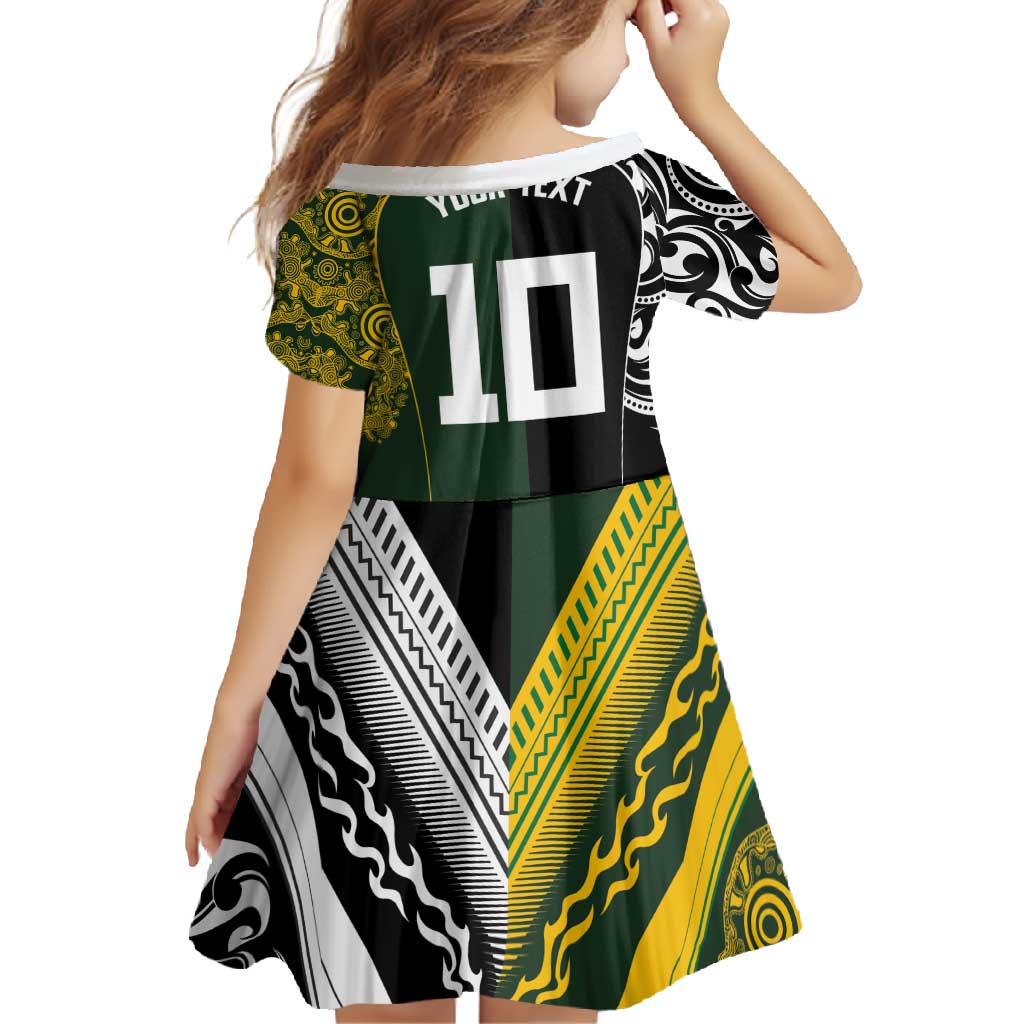 Aotearoa Australia Rugby Custom Family Matching Mermaid Dress and Hawaiian Shirt Maori and Aboriginal Art Sporty Style - Polynesian Pride