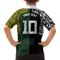 Aotearoa Australia Rugby Custom Family Matching Off The Shoulder Long Sleeve Dress and Hawaiian Shirt Maori and Aboriginal Art Sporty Style LT03 - Polynesian Pride