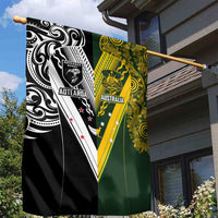Aotearoa Australia Rugby Garden Flag Maori and Aboriginal Art Sporty Style - Polynesian Pride