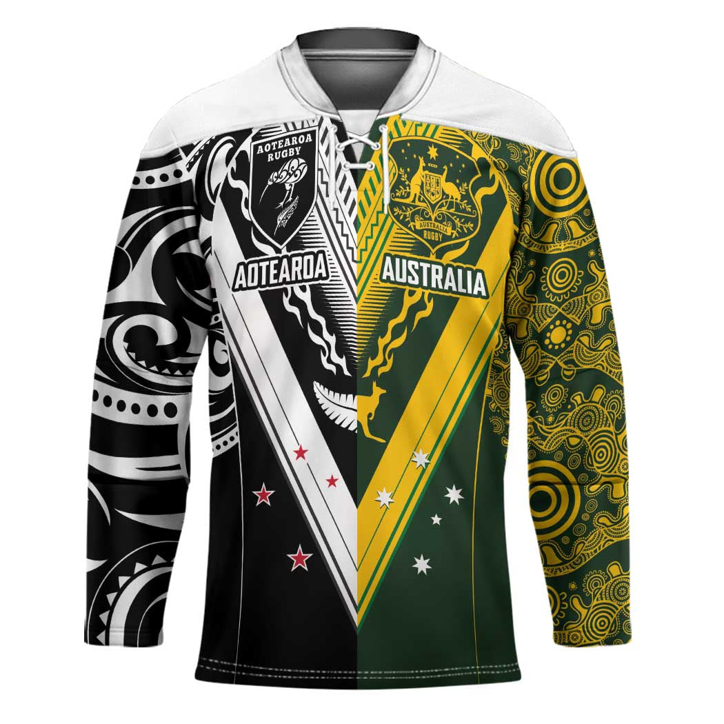 Aotearoa Australia Rugby Custom Hockey Jersey Maori and Aboriginal Art Sporty Style - Polynesian Pride