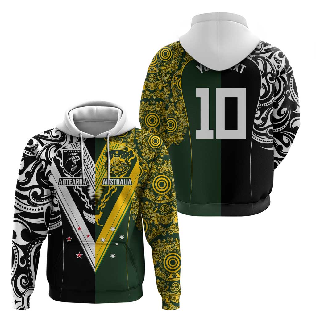 Aotearoa Australia Rugby Custom Hoodie Maori and Aboriginal Art Sporty Style - Polynesian Pride