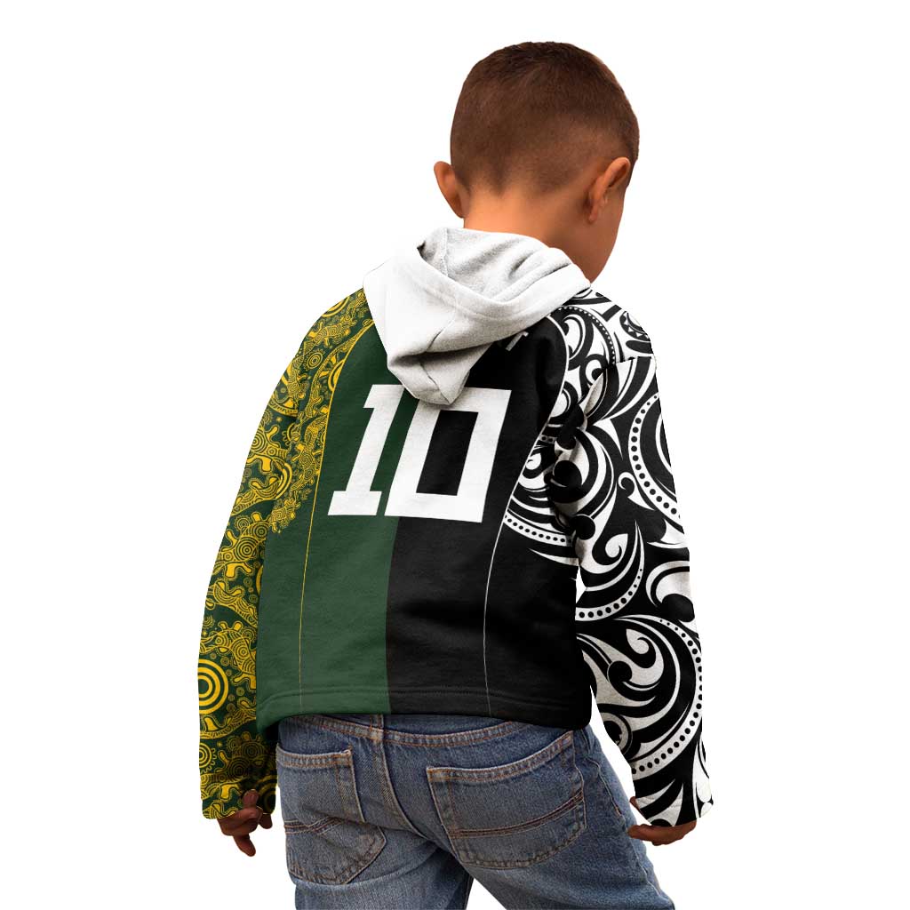 Aotearoa Australia Rugby Custom Kid Hoodie Maori and Aboriginal Art Sporty Style - Polynesian Pride