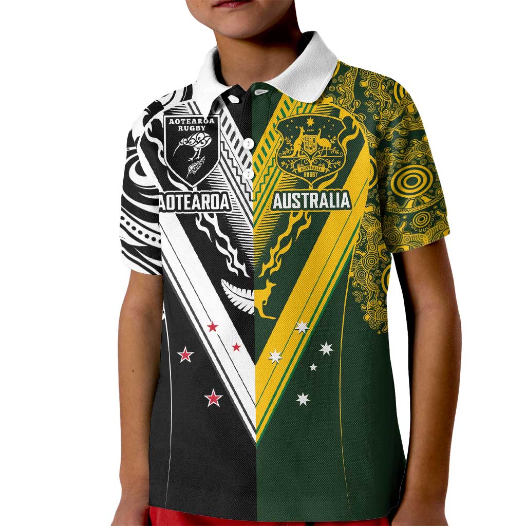 Aotearoa Australia Rugby Custom Kid Polo Shirt Maori and Aboriginal Art Sporty Style LT03 Kid Green - Polynesian Pride