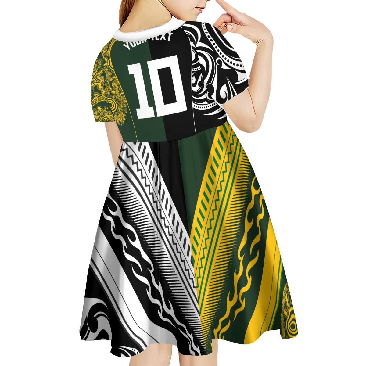 Aotearoa Australia Rugby Custom Kid Short Sleeve Dress Maori and Aboriginal Art Sporty Style - Polynesian Pride