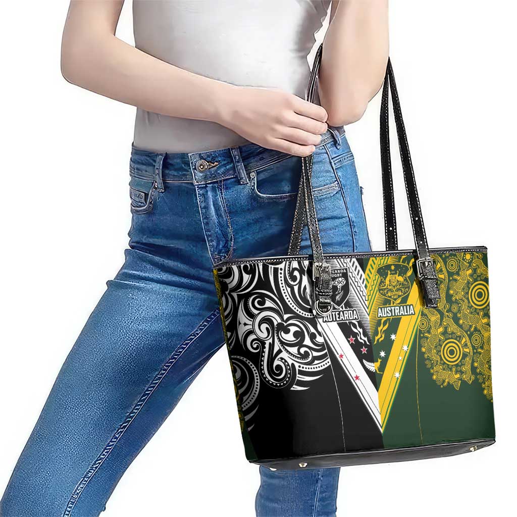 Aotearoa Australia Rugby Leather Tote Bag Maori and Aboriginal Art Sporty Style LT03 - Polynesian Pride