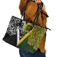 Aotearoa Australia Rugby Leather Tote Bag Maori and Aboriginal Art Sporty Style LT03 - Polynesian Pride