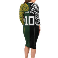 Aotearoa Australia Rugby Custom Long Sleeve Bodycon Dress Maori and Aboriginal Art Sporty Style - Polynesian Pride