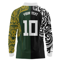 Aotearoa Australia Rugby Custom Long Sleeve Polo Shirt Maori and Aboriginal Art Sporty Style - Polynesian Pride