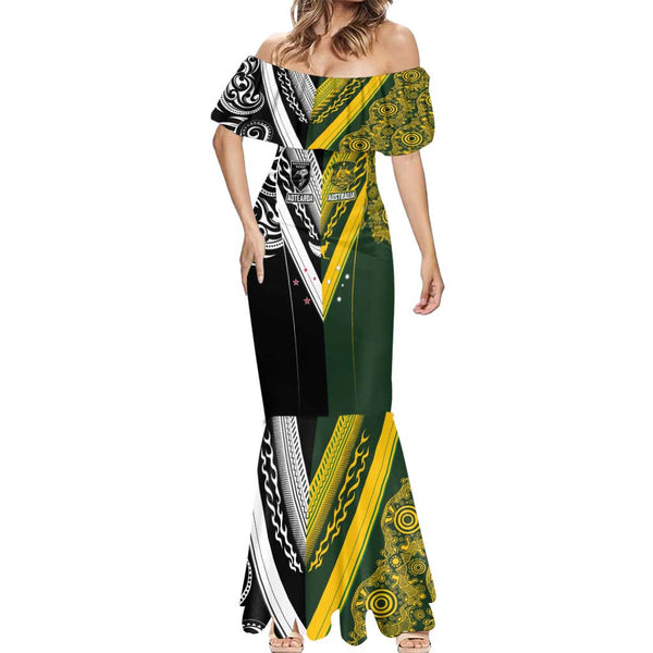 Aotearoa Australia Rugby Custom Mermaid Dress Maori and Aboriginal Art ...