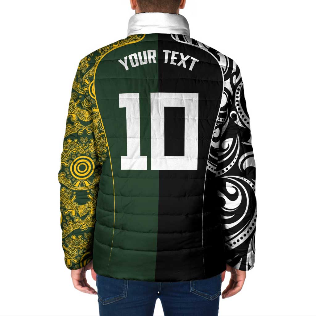 Aotearoa Australia Rugby Custom Padded Jacket Maori and Aboriginal Art Sporty Style - Polynesian Pride