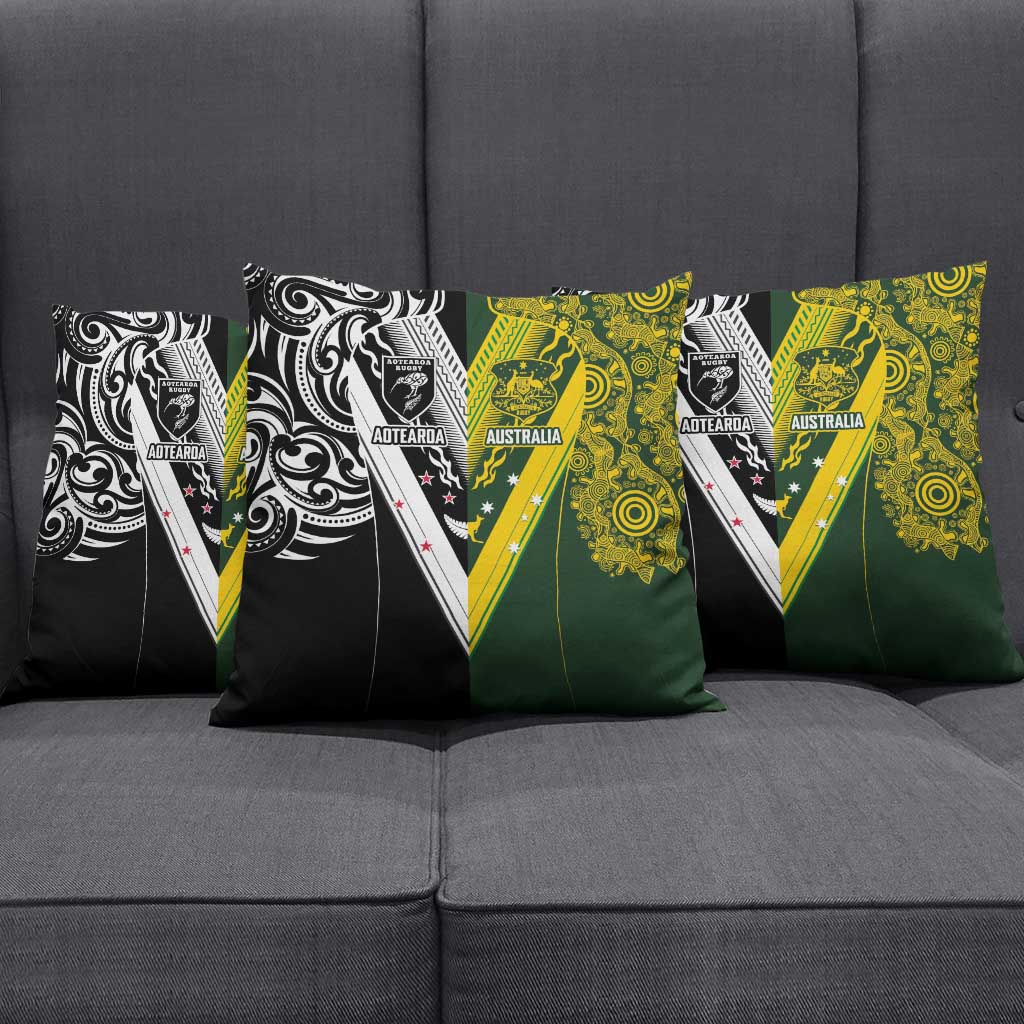 Aotearoa Australia Rugby Pillow Cover Maori and Aboriginal Art Sporty Style - Polynesian Pride