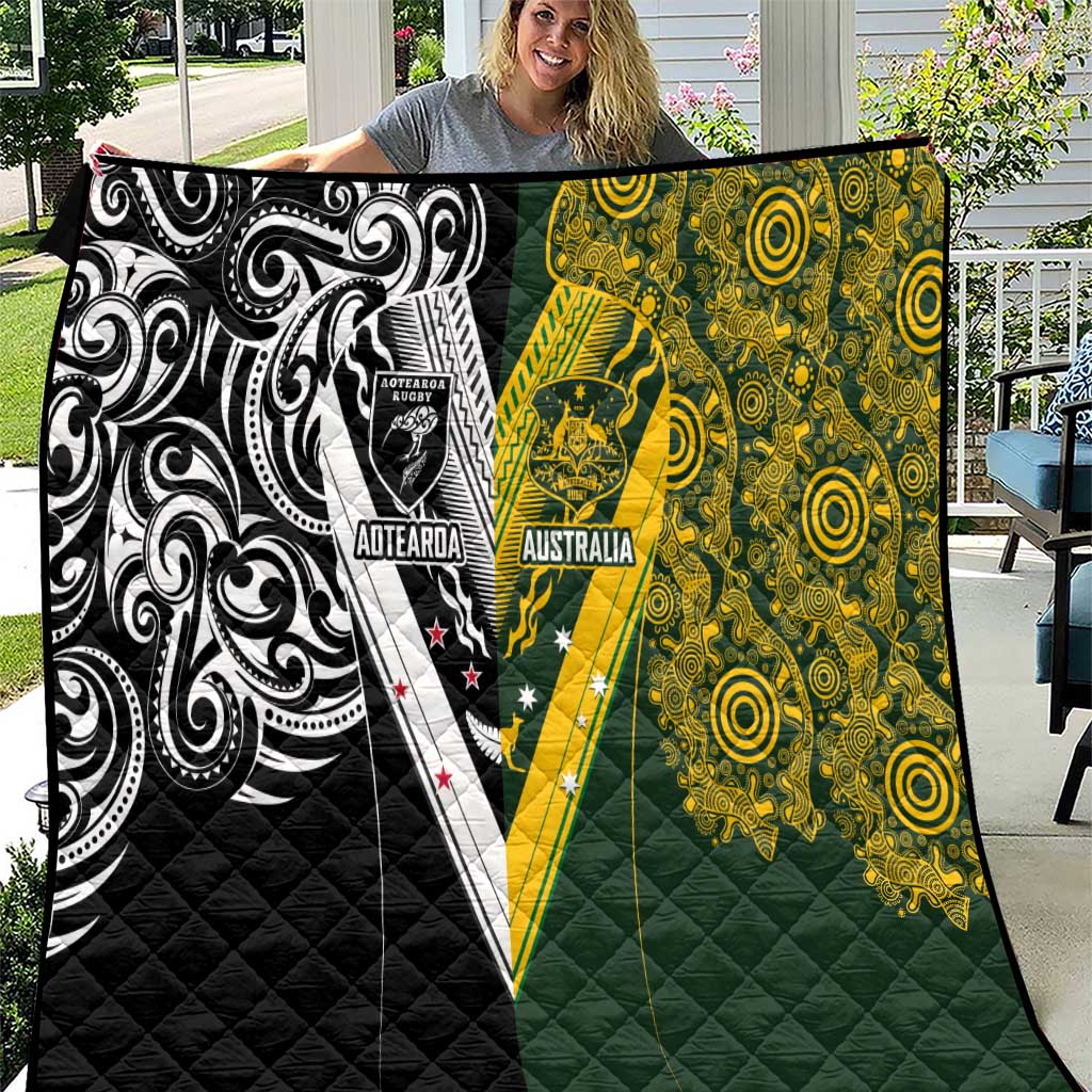 Aotearoa Australia Rugby Quilt Maori and Aboriginal Art Sporty Style - Polynesian Pride