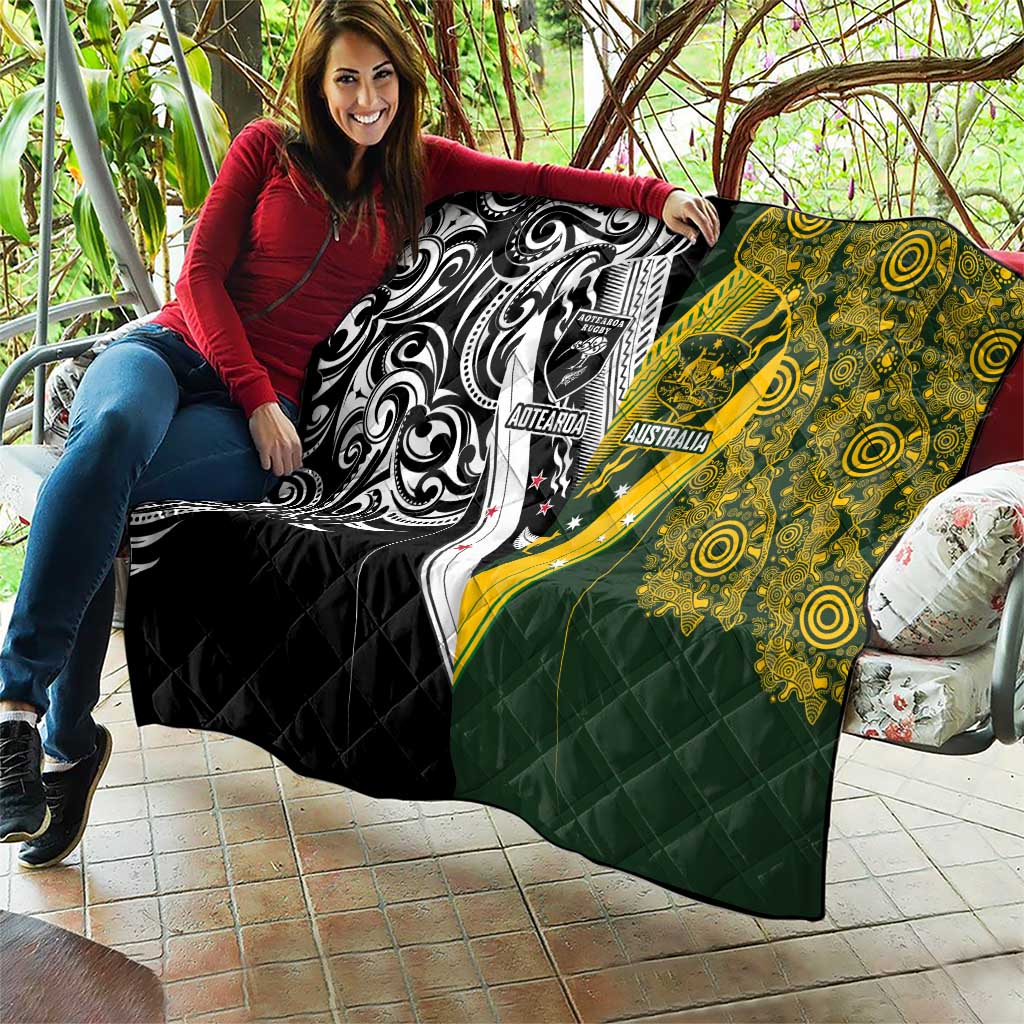 Aotearoa Australia Rugby Quilt Maori and Aboriginal Art Sporty Style - Polynesian Pride