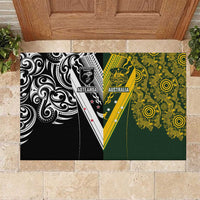 Aotearoa Australia Rugby Rubber Doormat Maori and Aboriginal Art Sporty Style LT03 Green - Polynesian Pride