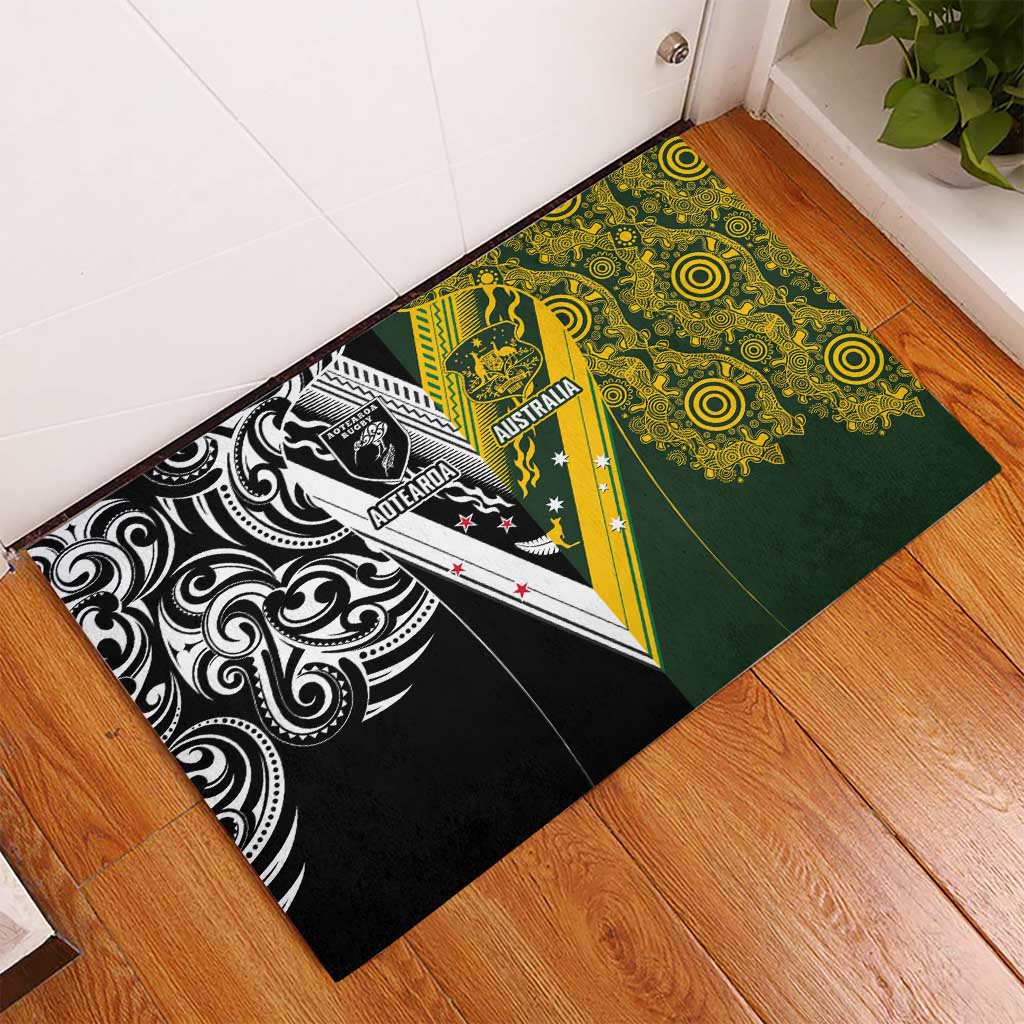 Aotearoa Australia Rugby Rubber Doormat Maori and Aboriginal Art Sporty Style LT03 - Polynesian Pride