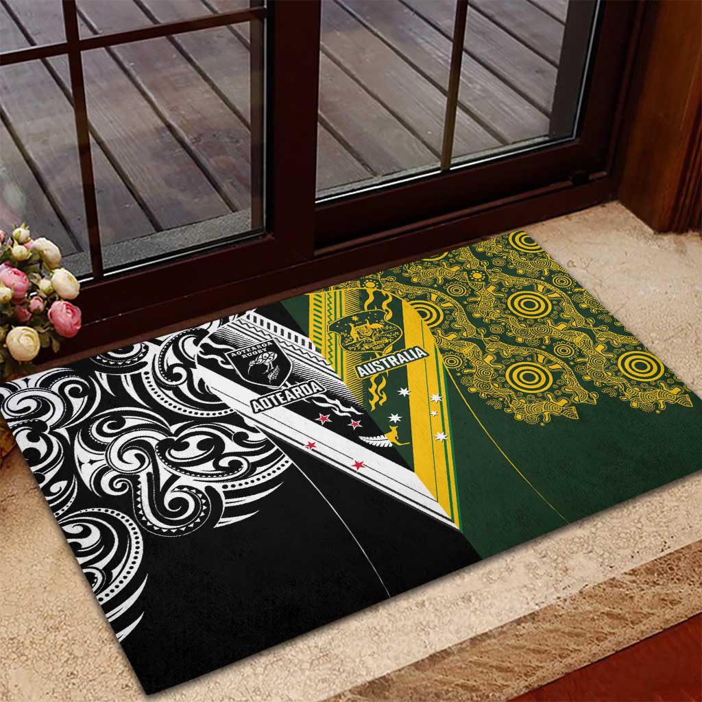 Aotearoa Australia Rugby Rubber Doormat Maori and Aboriginal Art Sporty Style LT03 - Polynesian Pride