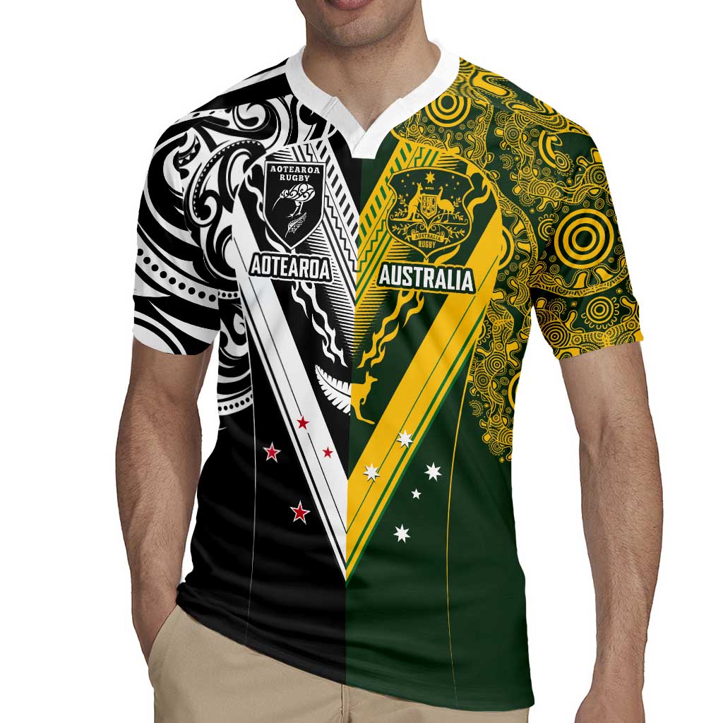 Aotearoa Australia Rugby Custom Rugby Jersey Maori and Aboriginal Art Sporty Style - Polynesian Pride