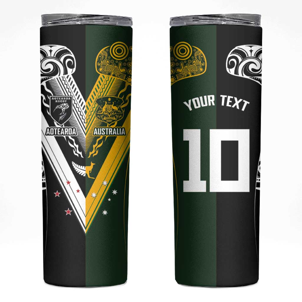 Aotearoa Australia Rugby Custom Skinny Tumbler Maori and Aboriginal Art Sporty Style - Polynesian Pride
