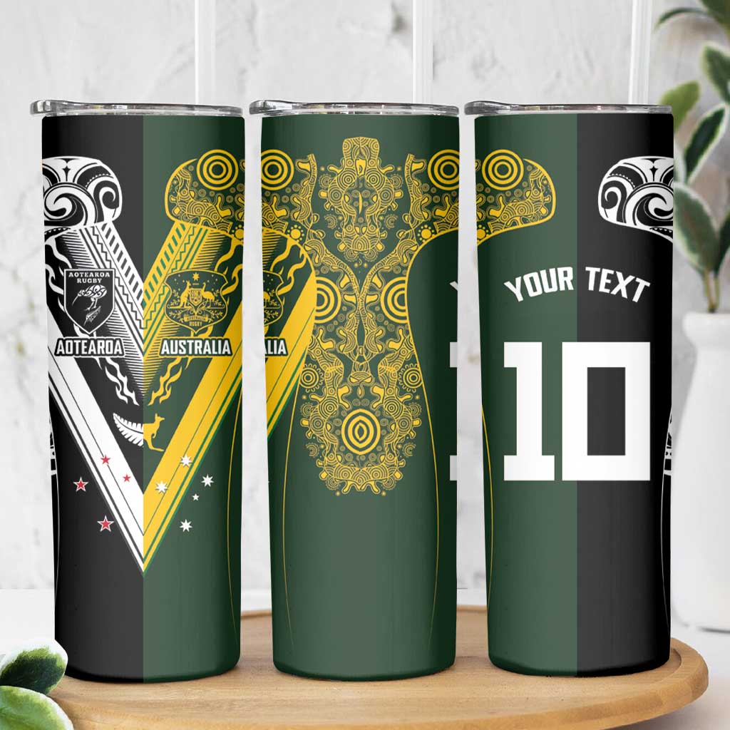 Aotearoa Australia Rugby Custom Skinny Tumbler Maori and Aboriginal Art Sporty Style - Polynesian Pride