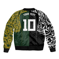 Aotearoa Australia Rugby Custom Sleeve Zip Bomber Jacket Maori and Aboriginal Art Sporty Style LT03 - Polynesian Pride