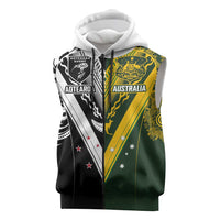 Aotearoa Australia Rugby Custom Sleeveless Zip Hoodie Maori and Aboriginal Art Sporty Style LT03