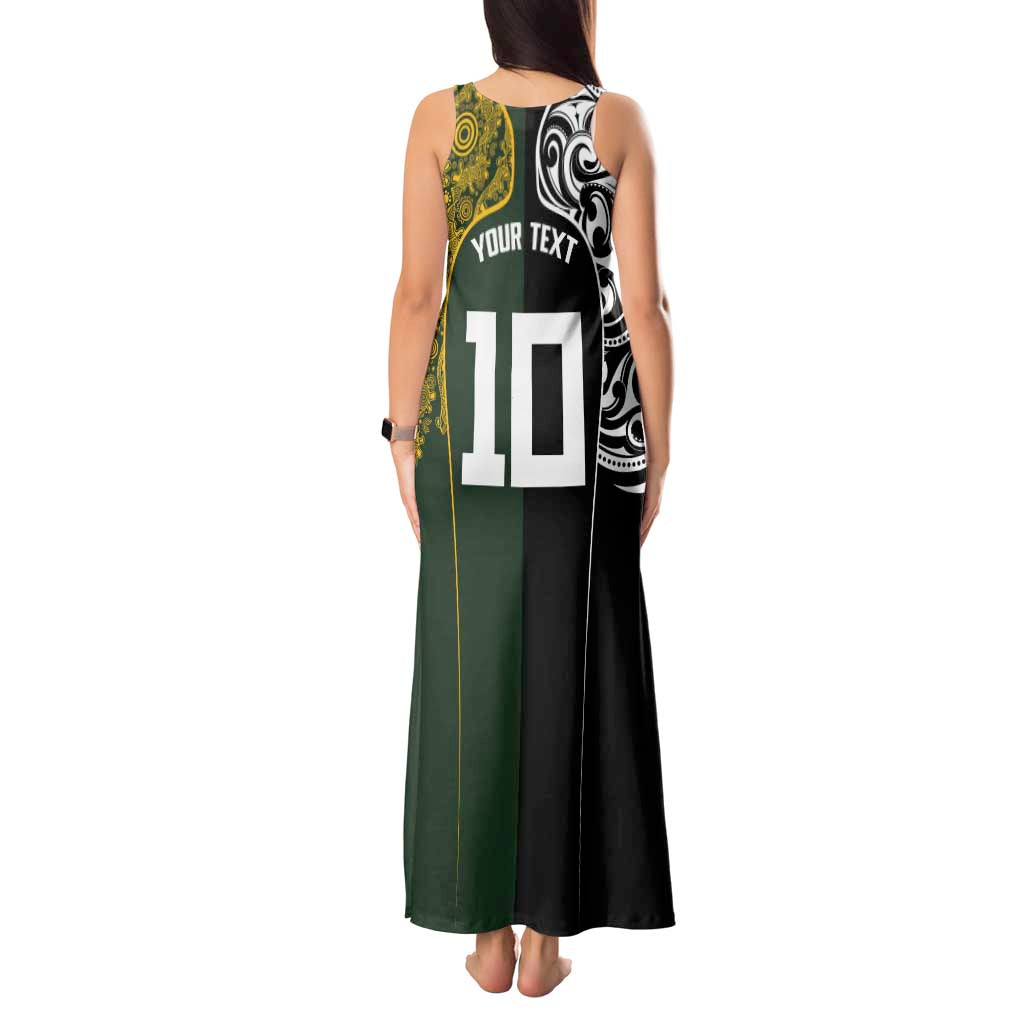 Aotearoa Australia Rugby Custom Tank Maxi Dress Maori and Aboriginal Art Sporty Style - Polynesian Pride