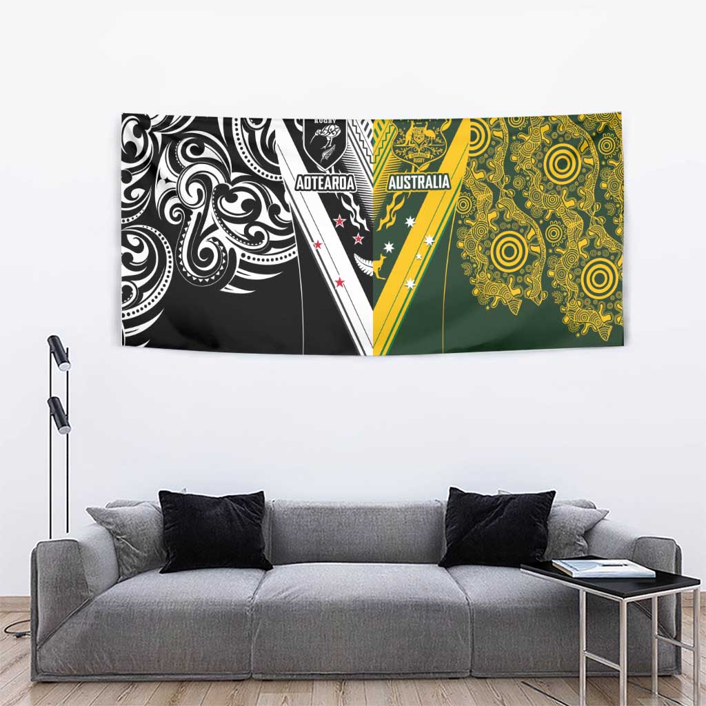 Aotearoa Australia Rugby Tapestry Maori and Aboriginal Art Sporty Style - Polynesian Pride