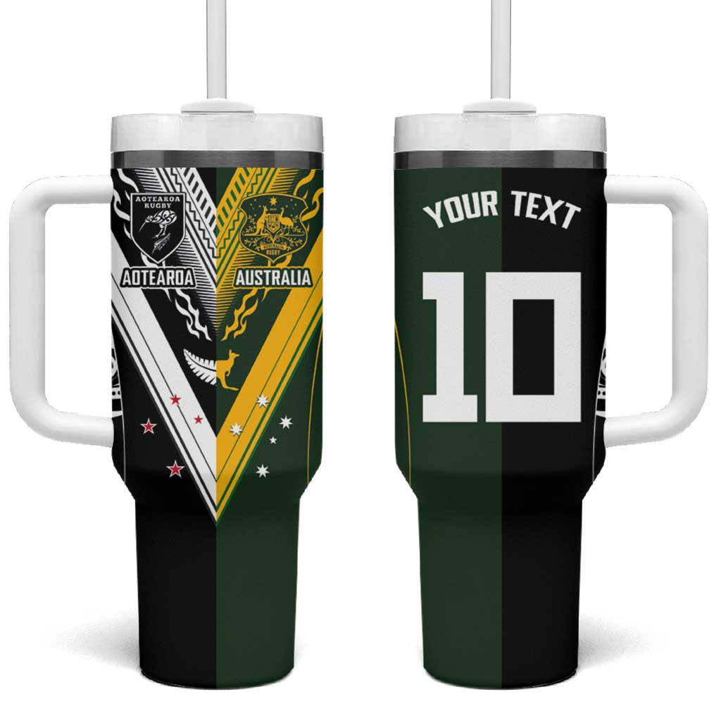 Aotearoa Australia Rugby Custom Tumbler With Handle Maori and Aboriginal Art Sporty Style - Polynesian Pride