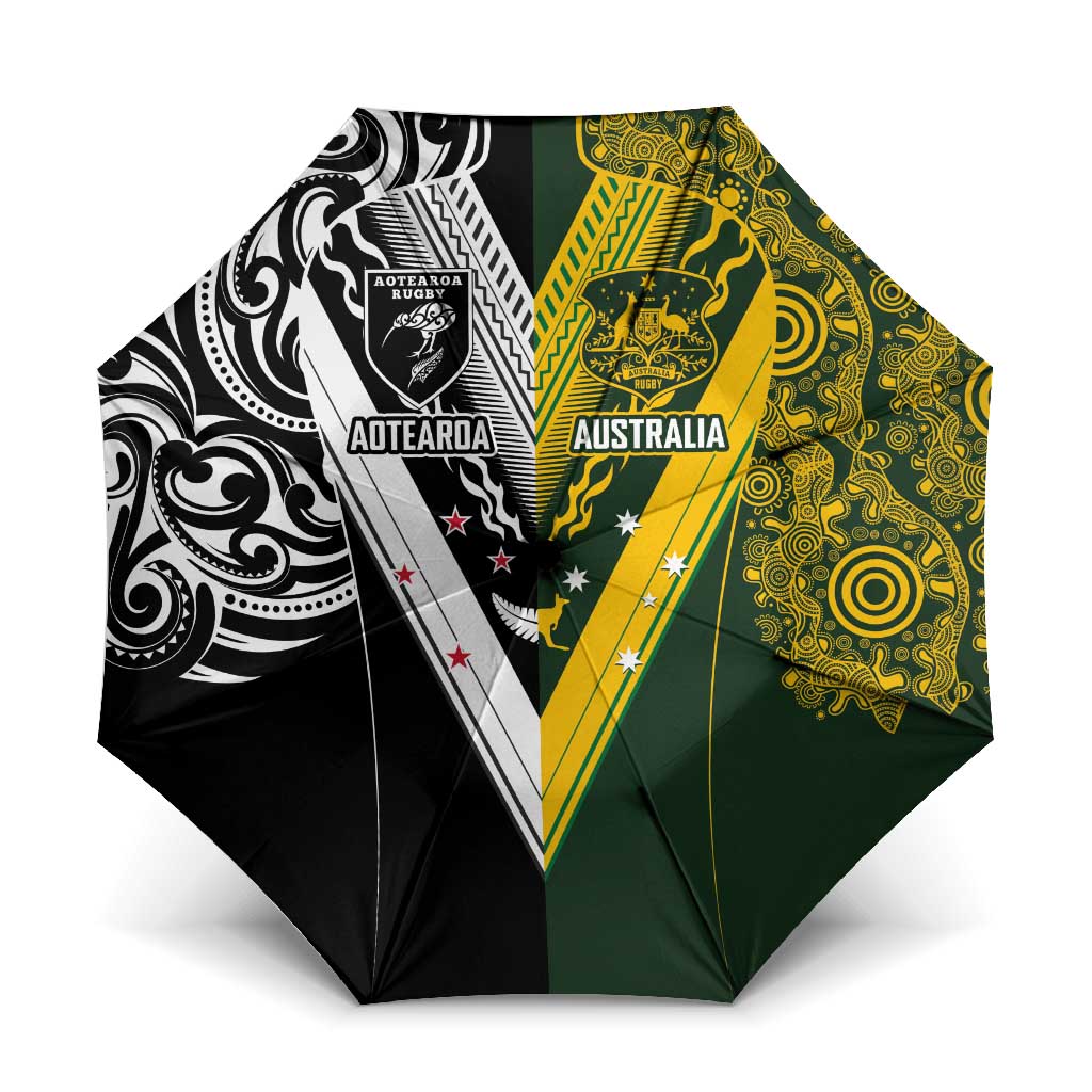 Aotearoa Australia Rugby Umbrella Maori and Aboriginal Art Sporty Style LT03 One Size Folded 11.42 inch Opened Diameter 37.4 inch Green - Polynesian Pride