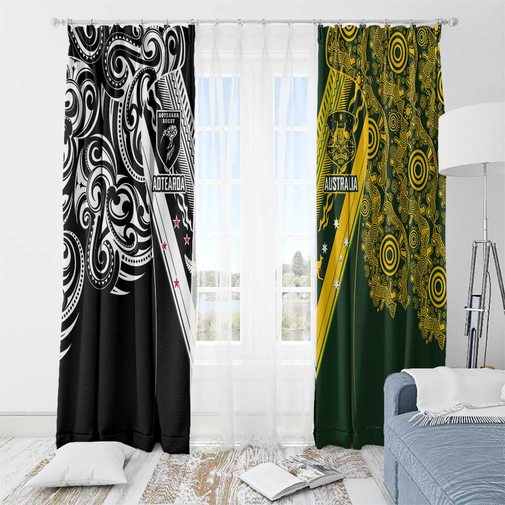 Aotearoa Australia Rugby Window Curtain Maori and Aboriginal Art Sporty Style - Polynesian Pride