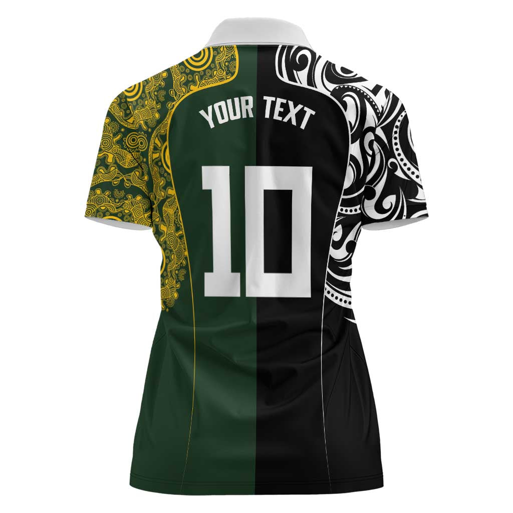 Aotearoa Australia Rugby Custom Women Polo Shirt Maori and Aboriginal Art Sporty Style - Polynesian Pride