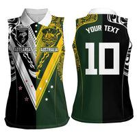 Aotearoa Australia Rugby Custom Women Sleeveless Polo Shirt Maori and Aboriginal Art Sporty Style - Polynesian Pride