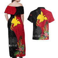 Papua New Guinea Couples Matching Off Shoulder Maxi Dress and Hawaiian Shirt Birds Of Paradise Mix Tropical Flower Polynesian Pattern LT03 - Polynesian Pride