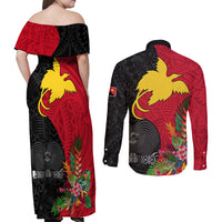 Papua New Guinea Couples Matching Off Shoulder Maxi Dress and Long Sleeve Button Shirts Birds Of Paradise Mix Tropical Flower Polynesian Pattern LT03 - Polynesian Pride